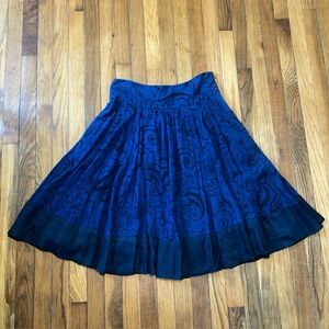 Rare Vintage Anthropologie Odille Full Midi Skirt Blue Floral Swirl Pockets 6
